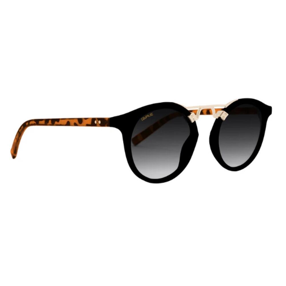 QWAVE Polarized Sunglasses Black Tortoise Round Gold Metal Bridge Unisex New